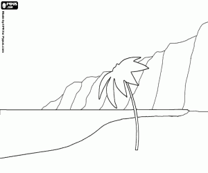 De kust met strand en kliffen kleurplaat