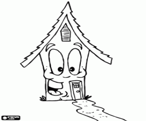 De lachende huis en het pad kleurplaat