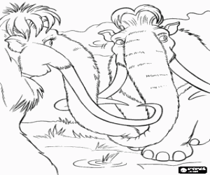 De mammoet Manny en Ellie kleurplaat