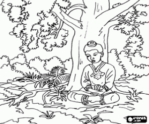 De meditatie van Siddhartha Gautama kleurplaat