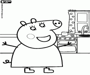 De moeder van Peppa Pig in de keuken kleurplaat