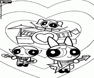 De Powerpuff Girls muziek met liefde kleurplaat
