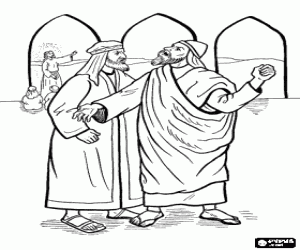 De priesters zijn boos met Jezus kleurplaat