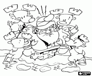 De rendieren duwen Santa Claus kleurplaat