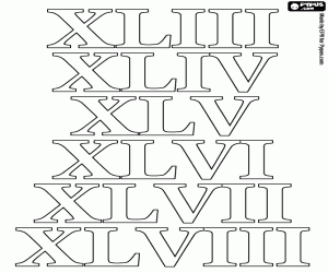 De Romeinse cijfers van 43 tot en met 48 kleurplaat