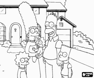 De Simpsons in front hun huis kleurplaat