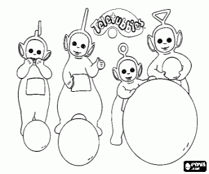 De teletubbies en drie ballen kleurplaat