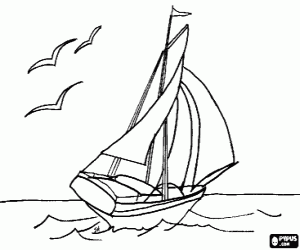 De zeilboot en de meeuwen kleurplaat