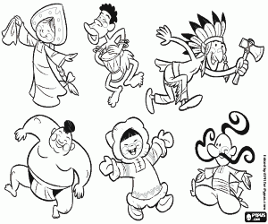 De zes mensen in de wereld kleurplaat