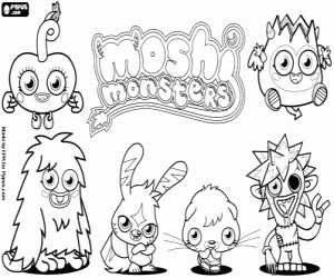 De zes Moshi Monsters kleurplaat