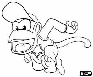 Diddy Kong, een chimpansee kleurplaat