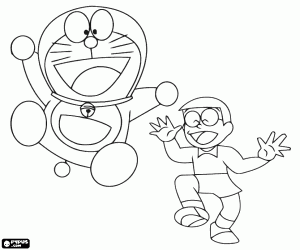 Doraemon en Nobita, de protagonisten kleurplaat