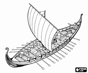 Drakkar, de boot van de Vikingen kleurplaat