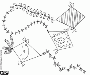 Drie vliegers, speelgoed kleurplaat