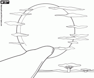 Een zonsondergang in de Afrikaanse savanne kleurplaat