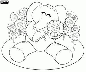 Elly de olifant en de bloemen kleurplaat