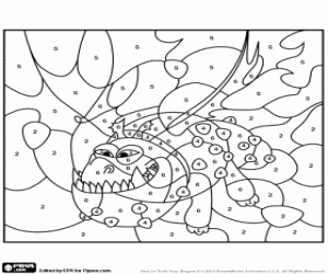 Enorme draak, kleur door nummers kleurplaat