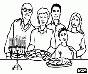 Een familie in de Hanukkah kleurplaat