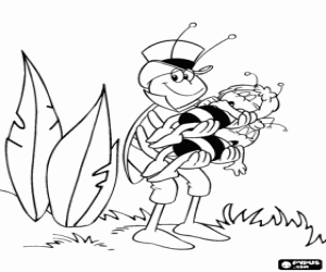 Flip met Maya en Willy op zijn armen kleurplaat