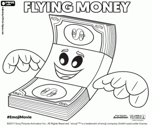 Flying Money, een emoji uit film kleurplaat
