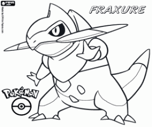 Fraxure, een draak Pokemon kleurplaat