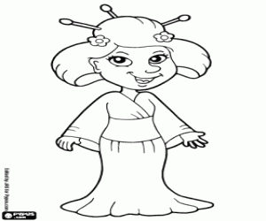 Een geisha kleurplaat