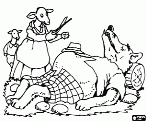 Geit moeder met een schaar en de wolf kleurplaat