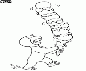 George de aap met een ijsje kleurplaat