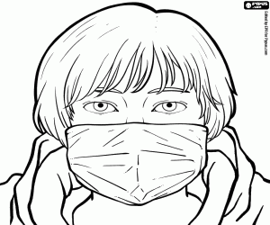 Gezicht van de jongen van anime met masker kleurplaat