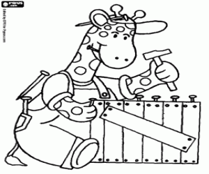 Een giraffe als een timmerman kleurplaat