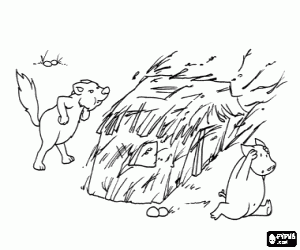 Grote boze wolf en het stro huis kleurplaat