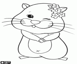 Een hamster Zhu Zhu Pets met bloemen kleurplaat