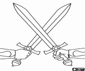 Handen in een duel met zwaarden kleurplaat