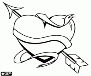 Hart met Cupid's pijl kleurplaat