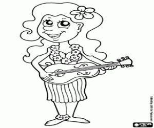 Een Hawaiiaanse vrouw met de ukulele kleurplaat