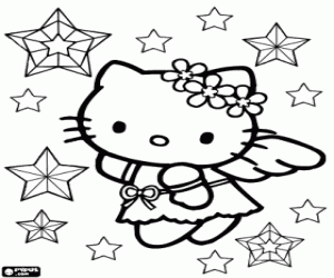 Hello Kitty, Kerstmis engel kleurplaat