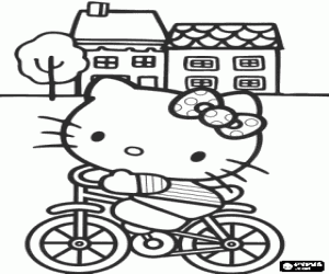 Hello Kitty op een fiets kleurplaat