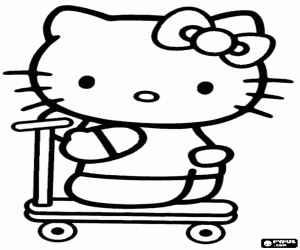 Hello Kitty op een step kleurplaat