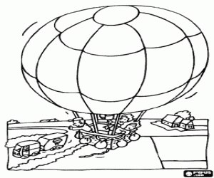 Hete luchtballon met passagiers kleurplaat