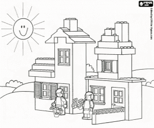 Een huis met een tuin van Lego kleurplaat