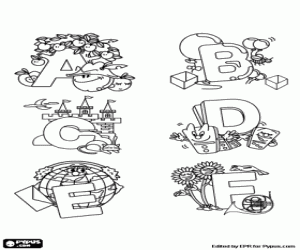 Ingericht letters van A tot F kleurplaat