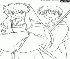 InuYasha en Miroku, een boeddhistische monnik kleurplaat