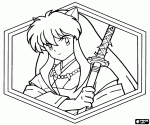 InuYasha, een ingelijst portret kleurplaat