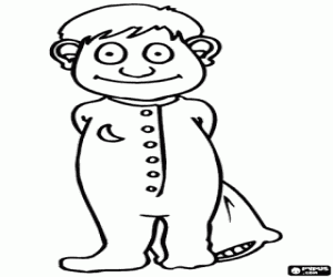 Jongen in pyjama met een kussen kleurplaat