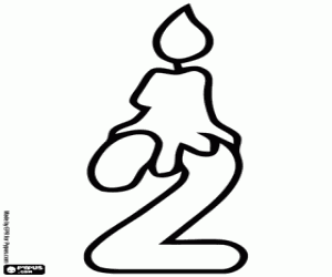 Een kaars en de nummer twee kleurplaat