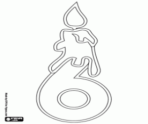 Een kaars en het nummer zes kleurplaat