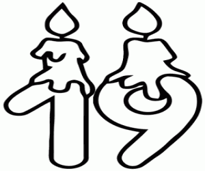 Kaarsen en nummer negentien, dikke lijn kleurplaat