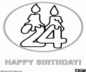 Kaart van 24 jaar met twee kaarsen kleurplaat