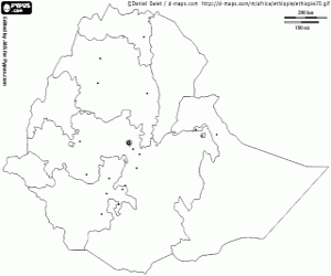 Kaart van Ethiopië kleurplaat