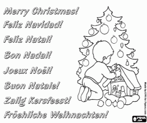 Kaart met jongen en Kerstster kleurplaat